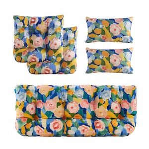 Outdoor Floral Cushions Loveseats Chair with Bench Cushion Replacement Patio Furniture in Blue Pink L19"xW44"(Set of 5)
