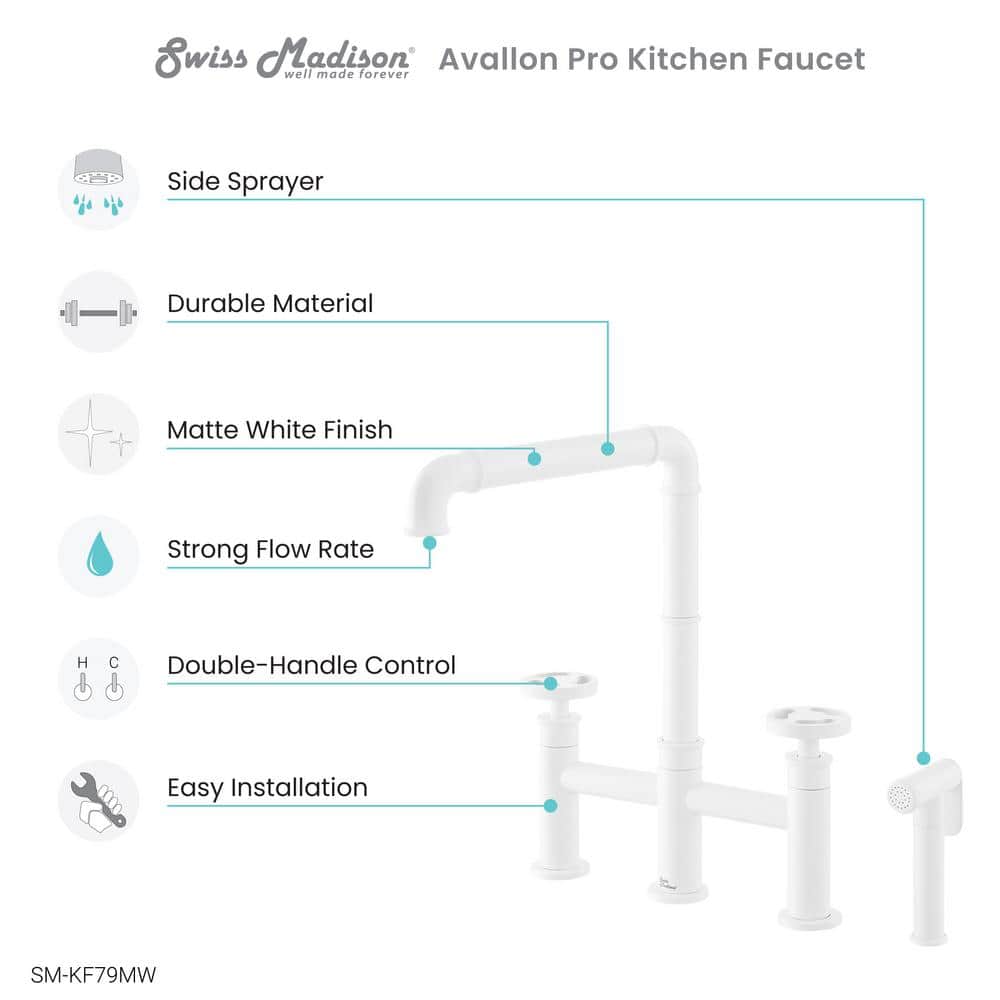 Matte White Nickel Widespread Kitchen Faucet with Side Sprayer