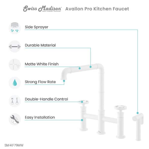 Avallon Pro 2-Handle Standard Kitchen Faucet with Side Sprayer in Matte White