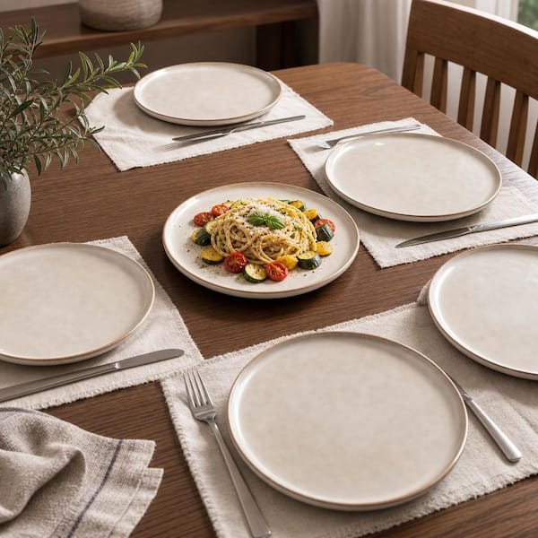 Numhew Cappuccino Ceramic Plates 8.5 in. Handmade Reactive Glaze Stoneware Plates Set for Dessert Salad, Appetizer Set of 6