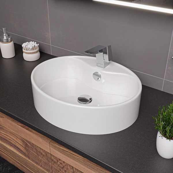 ALFI BRAND 22 in. Above Mount Porcelain Oval Vessel Sink in White