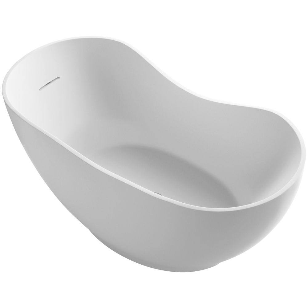 KOHLER Abrazo 66 In Lithocast Cast Resin Flatbottom Bathtub In Honed   Honed White Kohler Flat Bottom Bathtubs K 1800 Hw1 64 1000 