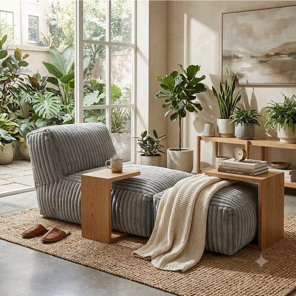 Light Gray Flannel Polyester Upholstered Modular Convertible Chaise Lounge Sofa Bed