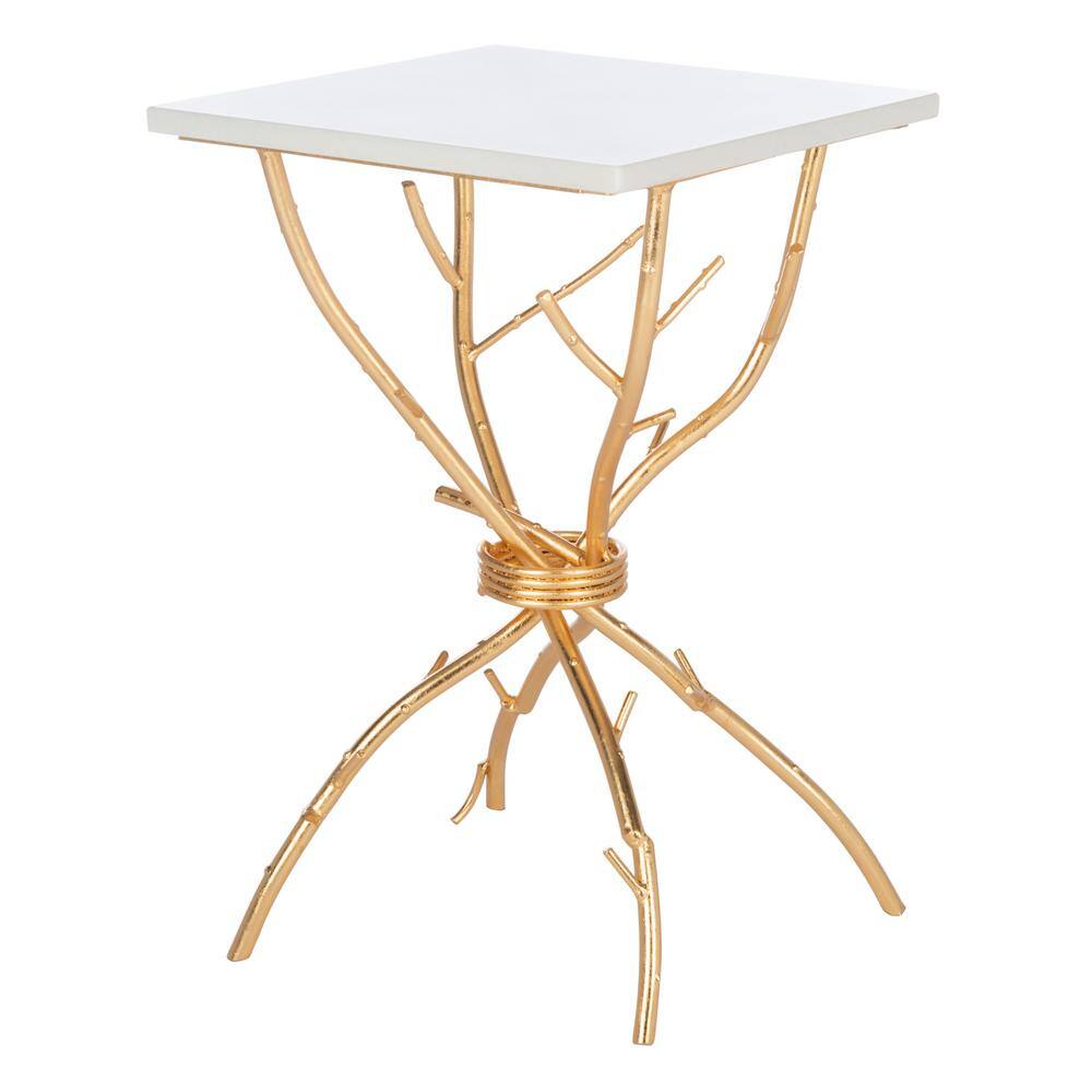 Alexa Gold Branch Base White Marble Top Accent Table