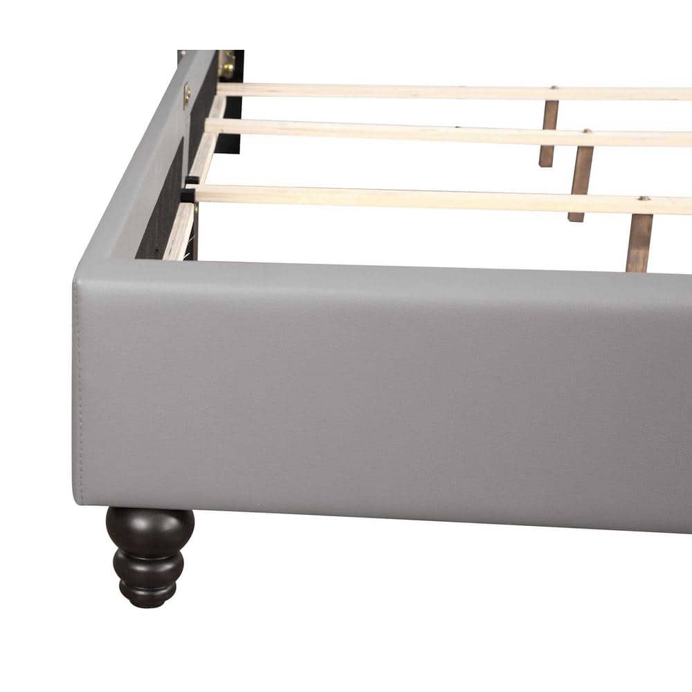 Julie Light Grey Velvet Tufted Upholstered King Bed with Nailhead Trim