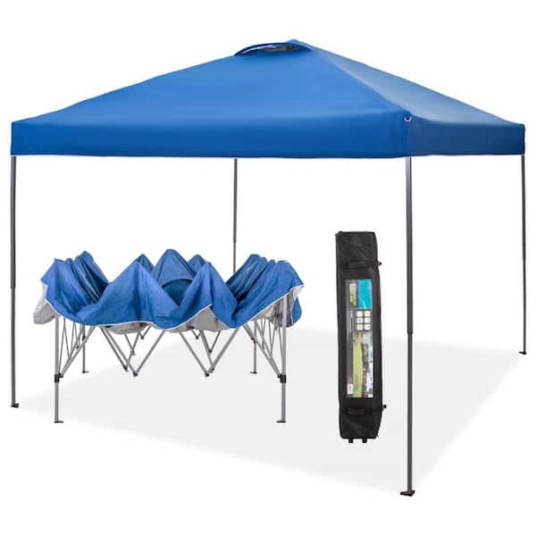 Afoxsos 10 ft. x 10 ft. Blue Outdoor Pop Up Canopy Tent Straight Legs Instant Canopy with Wheeled Bags
