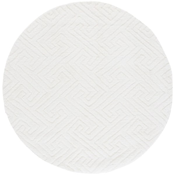 Tahoe Shag 5 ft. x 5 ft. Round White Solid Geometric Area Rug