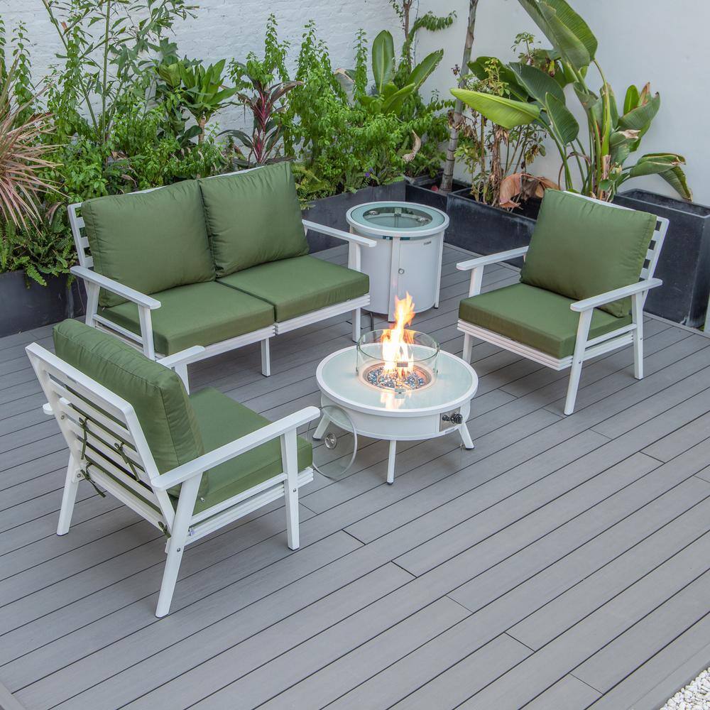 Leisuremod Walbrooke White 5Piece Aluminum Round Patio Fire Pit Set
