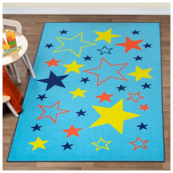 All-Star Blue 2 ft. x 3 ft. Non-Slip Modern Kids Nylon Area Rug