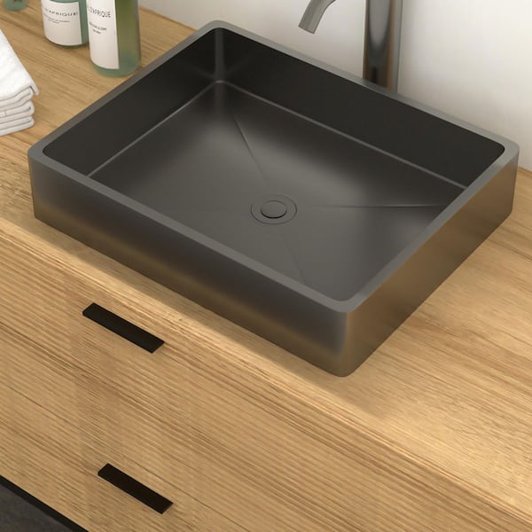 Coporesell 19 in. Vessel Rectangular Bathroom Sink with Pop-up Drain in Gunmetal Black Stainless Steel