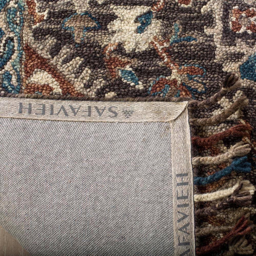 Aspen Blue and Charcoal Wool Floral Runner Rug