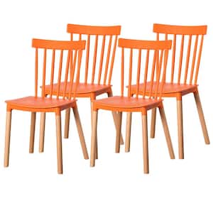 Orange Modern Plastic Dining Chair Windsor Design with Beech Wood Legs (Set of 4)