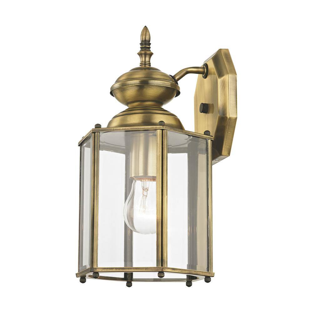 Antique Brass Outdoor Wall Lantern with Clear Beveled Glass