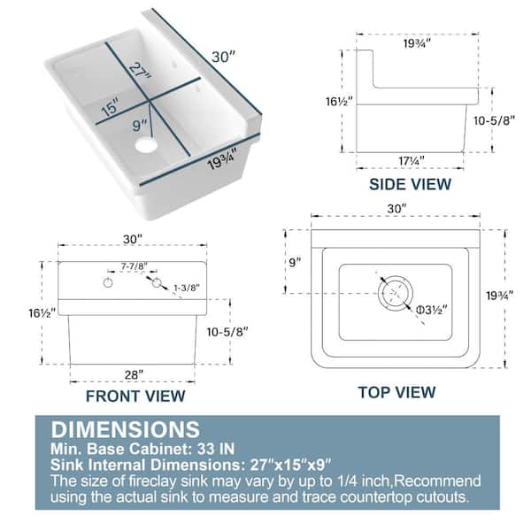 HOMLYLINK High Back Farm Style Sink 30 in. Wall Mount Single Bowl