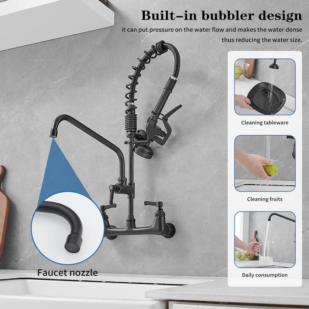 Matte Black Stainless Steel Wall-Mount Pull-Down Kitchen Faucet