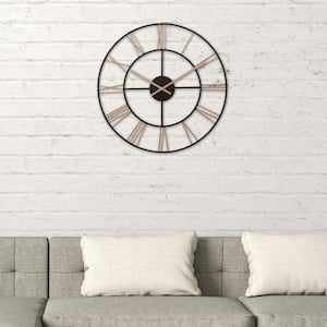 Cut Out Roman Numeral Black and Gold Wall Clock
