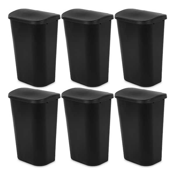 Sterilite 11.3 Gal. Black Lift Top Lid Kitchen Wastebasket Plastic Household Trash Can (6-Pack)
