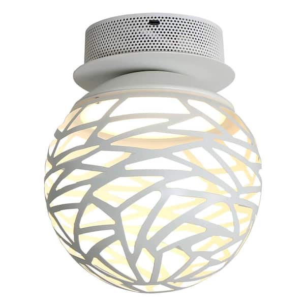 UMEILUCE 8 in. 12-Watt Globe White Integrated LED Flush Mount with Metal Lampshade 3000K Warm Light