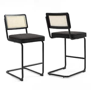 Ayers 26 in. Black Metal Counter Stool with Boucle Seat 2 (Set of Included)