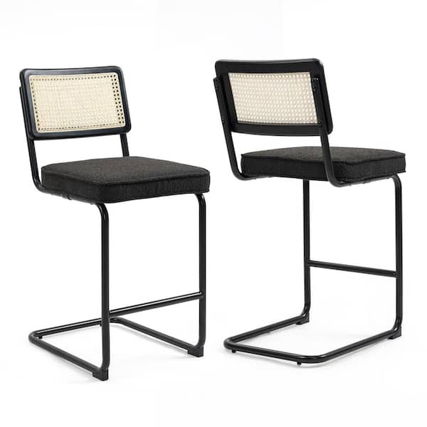 Glamour Home Ayers 26 in. Black Metal Counter Stool with Boucle Seat 2 (Set of Included)