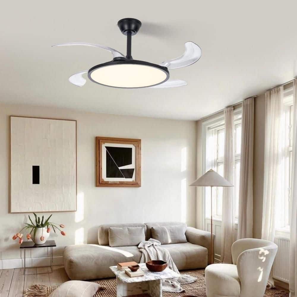 42 in. Smart Indoor Black Downrod Mount Ceiling Fan with Remote and Integrated LED price history on PriceWatchPro
