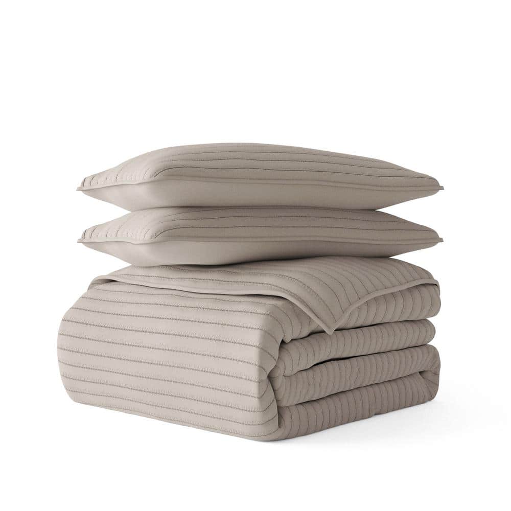 All Season 3-Pcs Latte Microfiber King/Cal King Stripe Stitch Quilt Set with Shams price history on PriceWatchPro