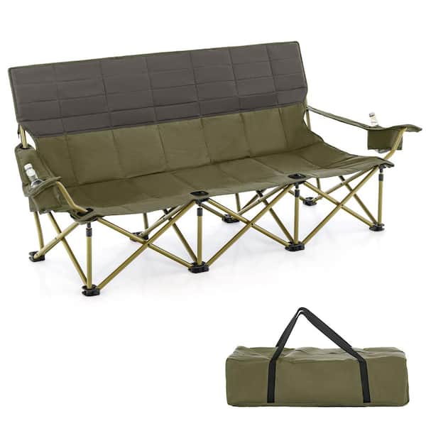 ANGELES HOME 3-Person Folding Camping Chair with 2-Cup Holders Cotton Padding and Storage Bag-Green