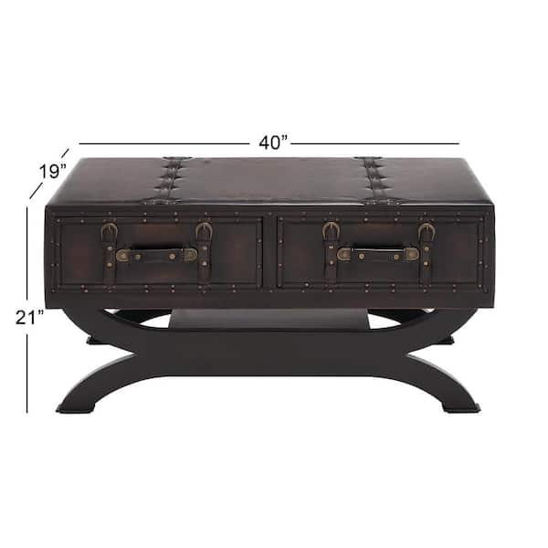 40 in. Brown Rectangle Faux Leather Top Coffee Table with Storage