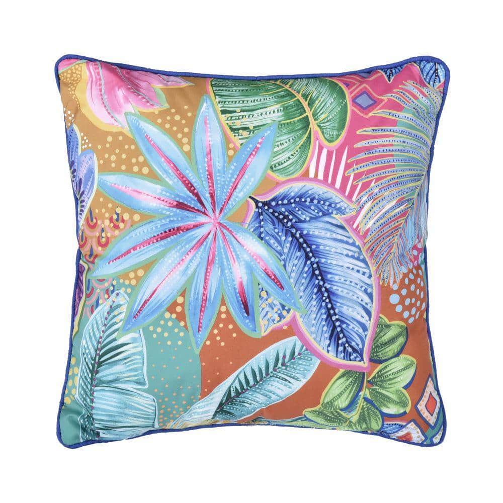 Hana Turquoise Polyester Square Decorative Throw Pillow 18X18