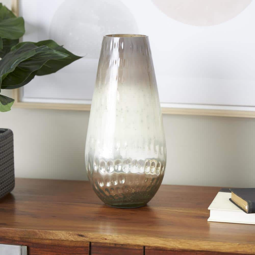 Litton Lane Brown Ombre Glass Decorative Vase with Spotted Concaved Details and Speckled Accents