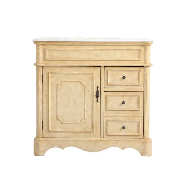 Unbranded Simply Living 36 in. W x 21.5 in. D x 35 in. H Bath Vanity in Antique Beige with White Marble Top