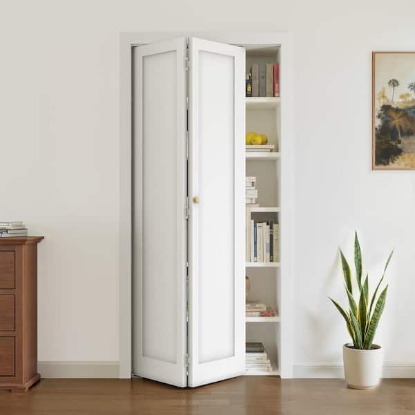 30 in. x 78.4 in. 1-Panel Hollow Core White Primed Molded Composite MDF Closet Bi-Fold Door with Hardware Kit
