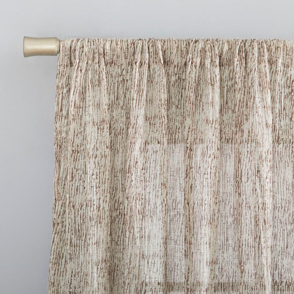 Pecan Brown Sheer Watercolor Print Rod Pocket Curtain Panel