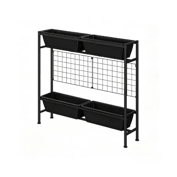 35 in. W Black Metal Rectangular Multipurpose Expandable Floor Planter with Trellis & Legs