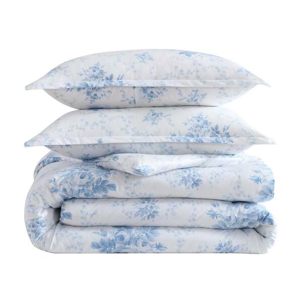 Laura Ashley Sophia Light Blue/White Cotton Twin 2-Piece Duvet