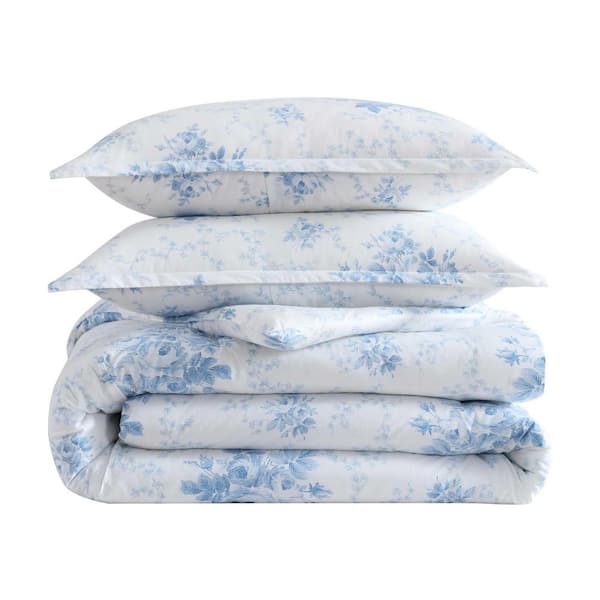 Laura Ashley Sophia Light Blue/White Cotton Full/Queen 3-Piece