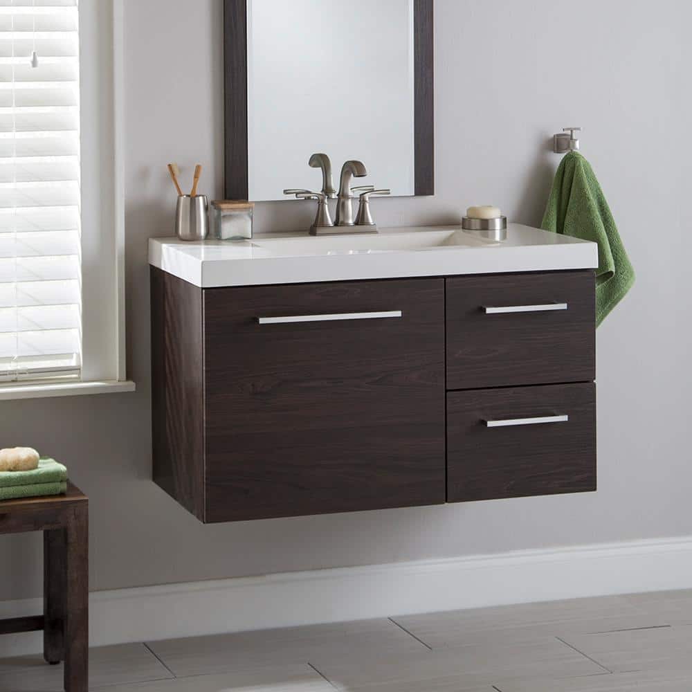 Reviews for Domani Larissa 37 in. Single Sink Elm Ember Floating Bath