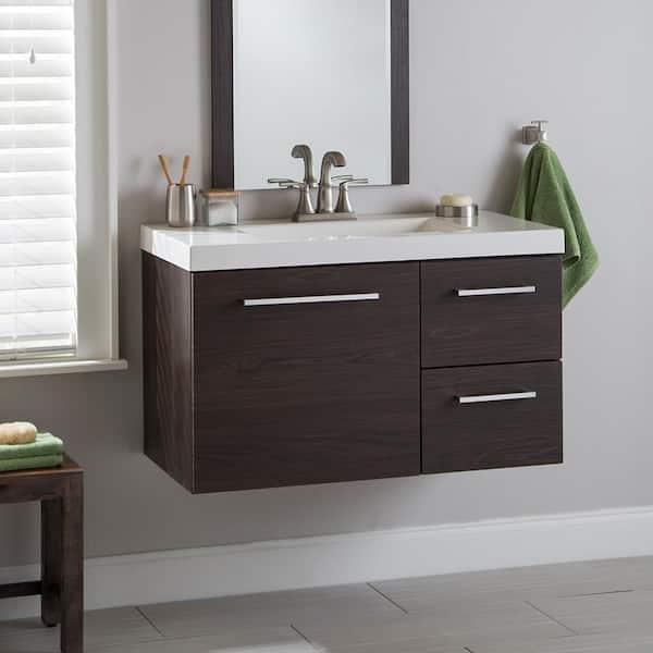 Domani Larissa 37 in. W x 19 in. D x 22 in. H Single Sink Floating Bath Vanity in Elm Ember with White Cultured Marble Top