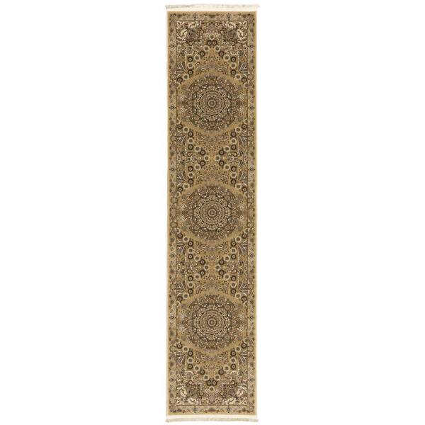 2 X 10 Gold, Ivory Medallion Washable Area Rug Runner Rug