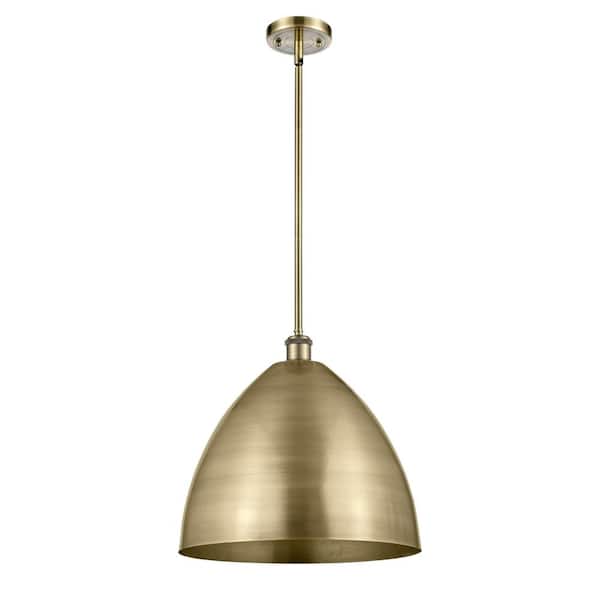 Metal Bristol 100-Watt 1-Light Antique Brass Shaded Pendant Light with Metal Shade