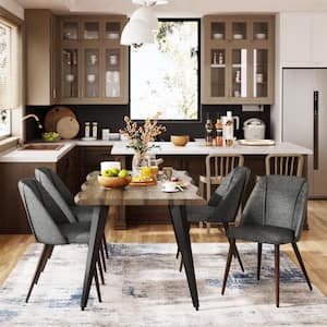 Kali Modern Grey Fabric Dining Chairs with High Solid Back and Walnut Finish Legs, Easy Assembly (Set of 2)