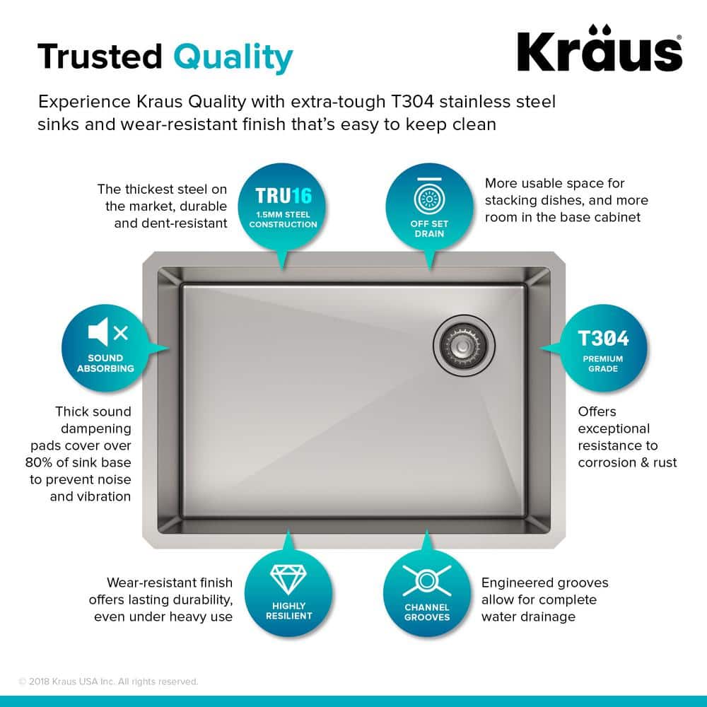 27-Inch Stainless Steel Undermount Single Bowl Kitchen Sink