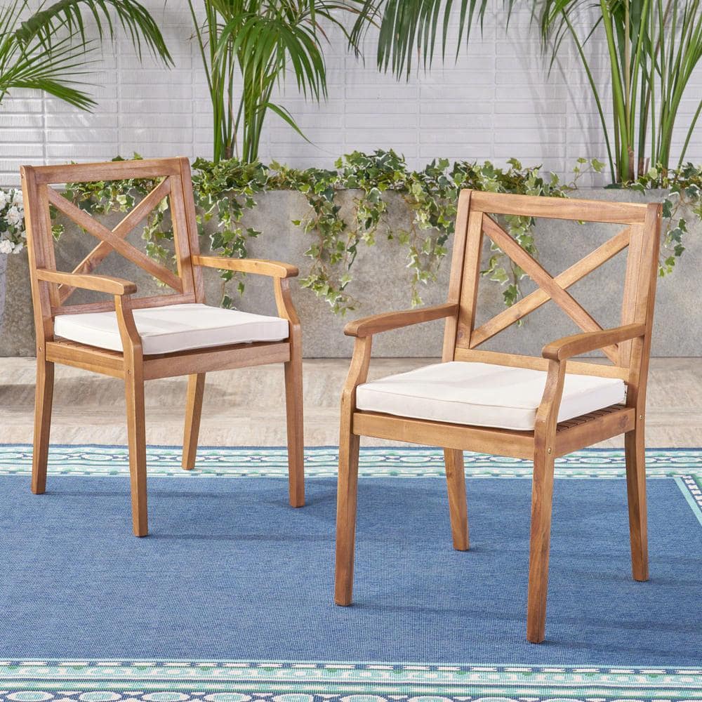Back Wood Outdoor Dining Chairs, Wooden Outdoor Dining Chairs With Cushions