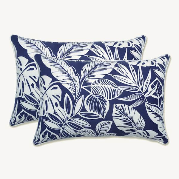 Pillow Perfect Floral Blue Rectangular Outdoor Lumbar Throw Pillow 2-Pack