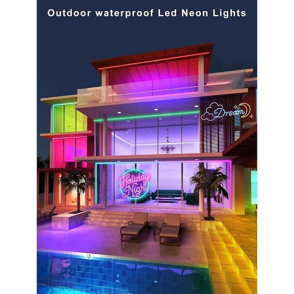 100 ft. White Integrated LED RGB Neon Rope Light Fixture, App and Remote Control, IP65 Waterproof Strip Light Fixture