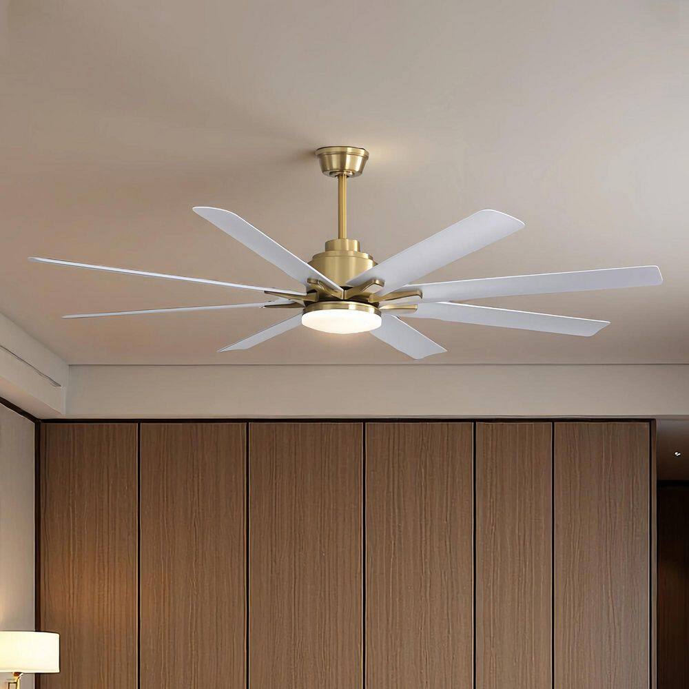 66 in. Integrated LED Indoor Downrod Mount Gold/White Standard Ceiling Fan with Dimmable Light and Remote 6-Speed price history on PriceWatchPro