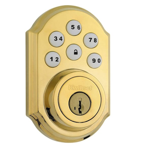 Kwikset SmartCode 909 Single Cylinder Polished Brass Electronic Deadbolt Featuring SmartKey Security