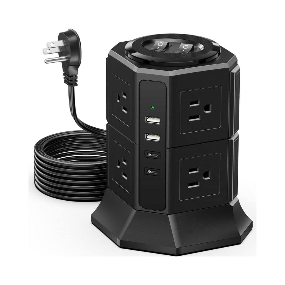 6.5 ft. 8-Outlet 2 USB-A Ports 2 USB-C Ports Surge Protector with Flat ...
