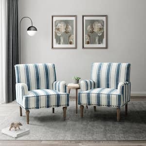 Imperia Navy Polyester Arm Chair with Nailhead Trim (Set of 2)
