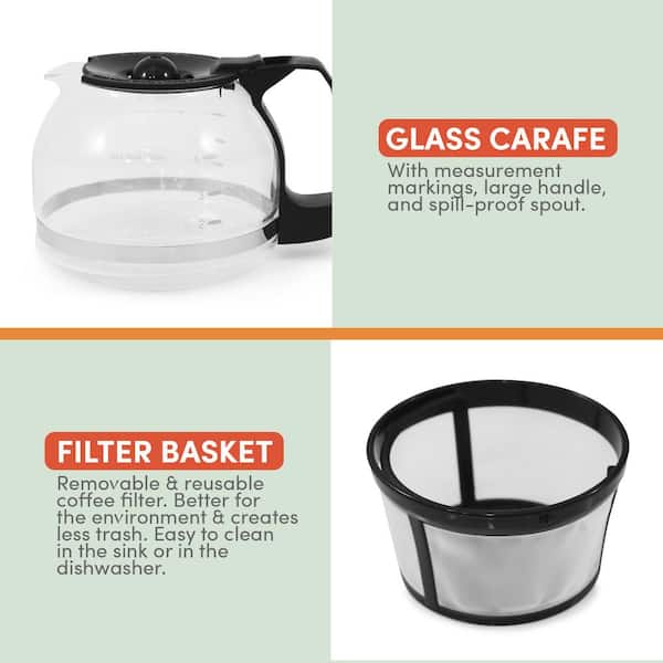 Basics 5 Cup With Glass Carafe No Reusable Filter, Coffee